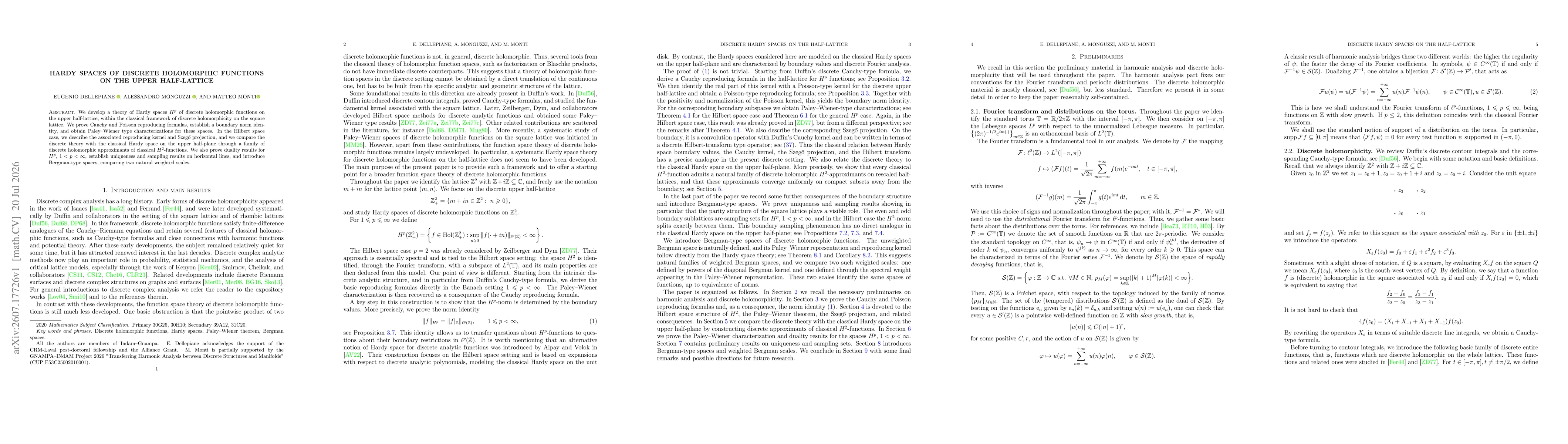 Thumbnail for Hardy spaces of discrete holomorphic functions on the upper half-lattice