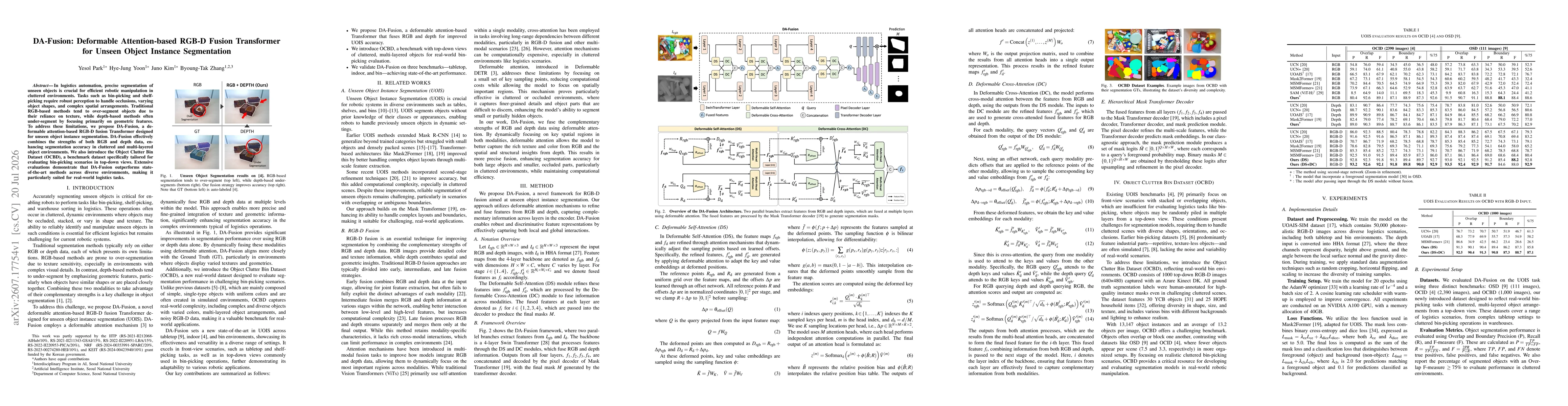 Thumbnail for DA-Fusion: Deformable Attention-Based RGB-D Fusion Transformer for Unseen Object Instance Segmentation