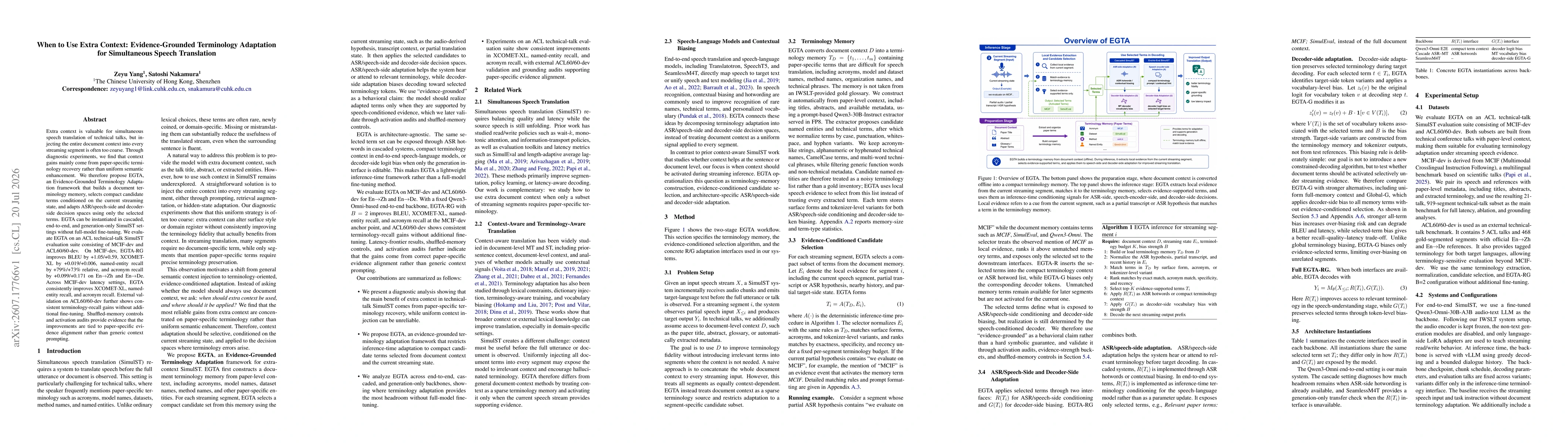 Thumbnail for When to Use Extra Context: Evidence-Grounded Terminology Adaptation for Simultaneous Speech Translation