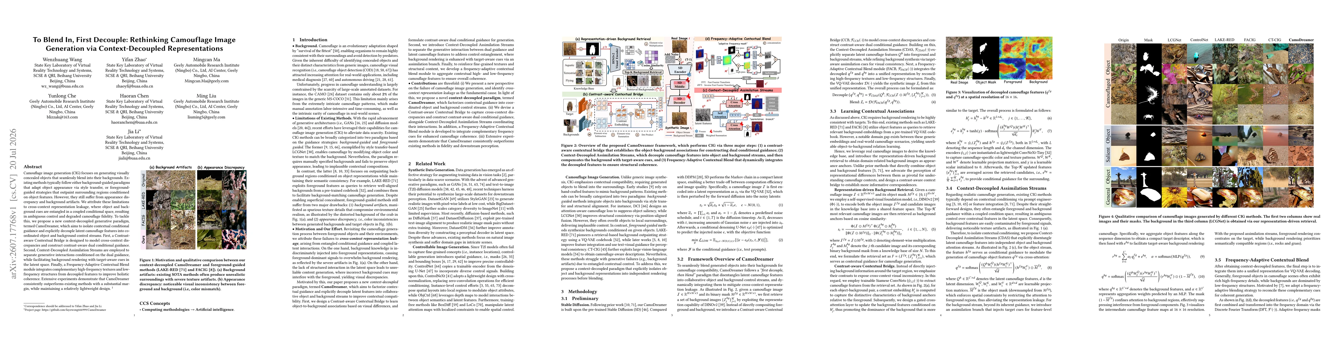 Thumbnail for To Blend In, First Decouple: Rethinking Camouflage Image Generation via Context-Decoupled Representations