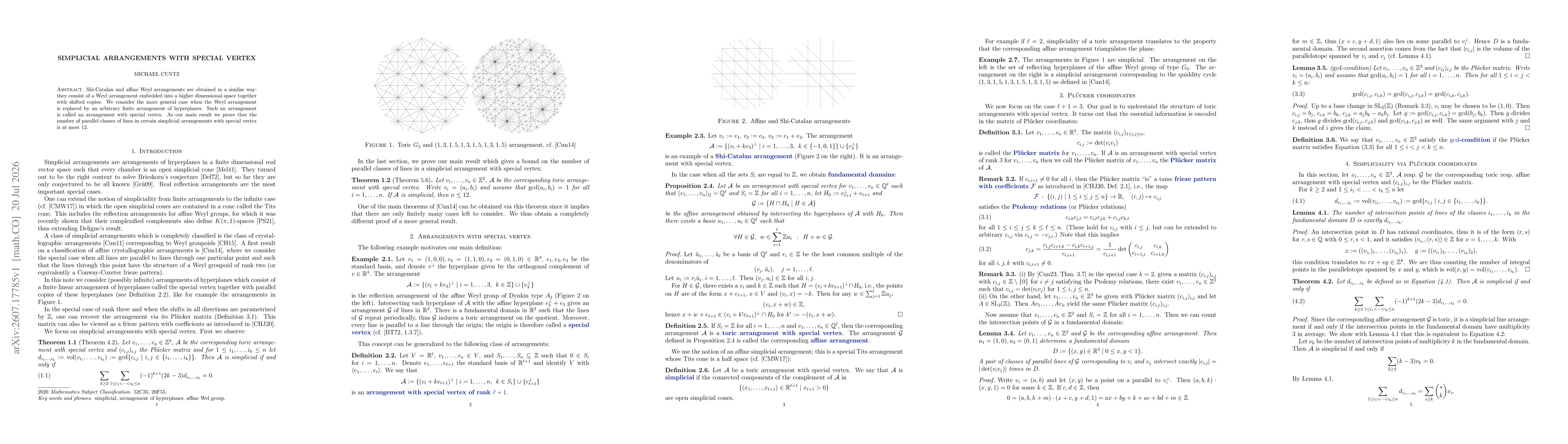 Thumbnail for Simplicial arrangements with special vertex
