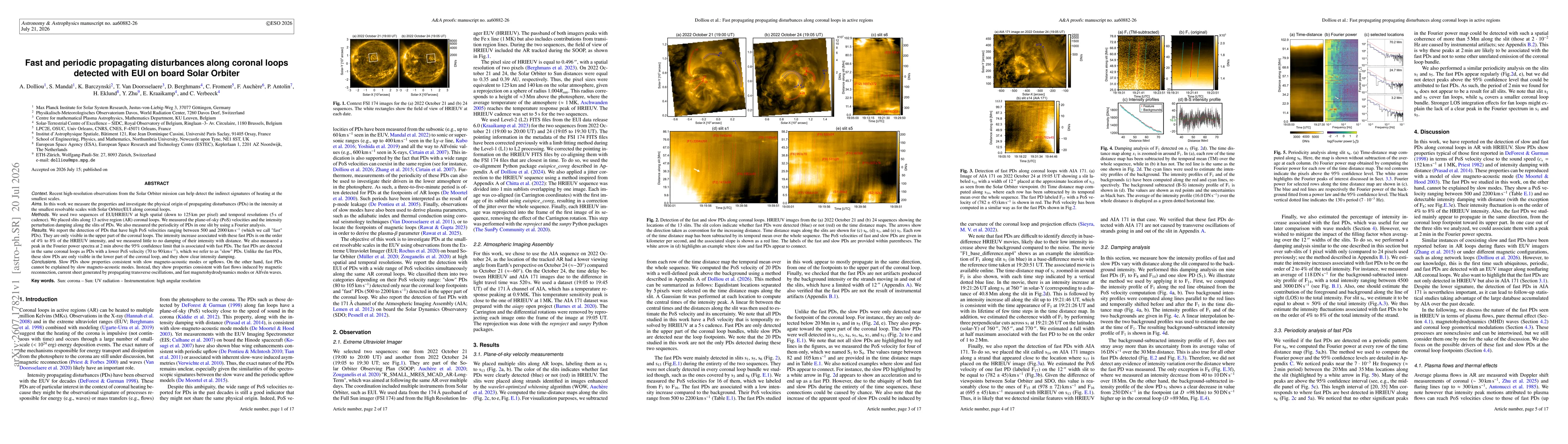 Thumbnail for Fast and periodic propagating disturbances along coronal loops detected with EUI on board Solar Orbiter