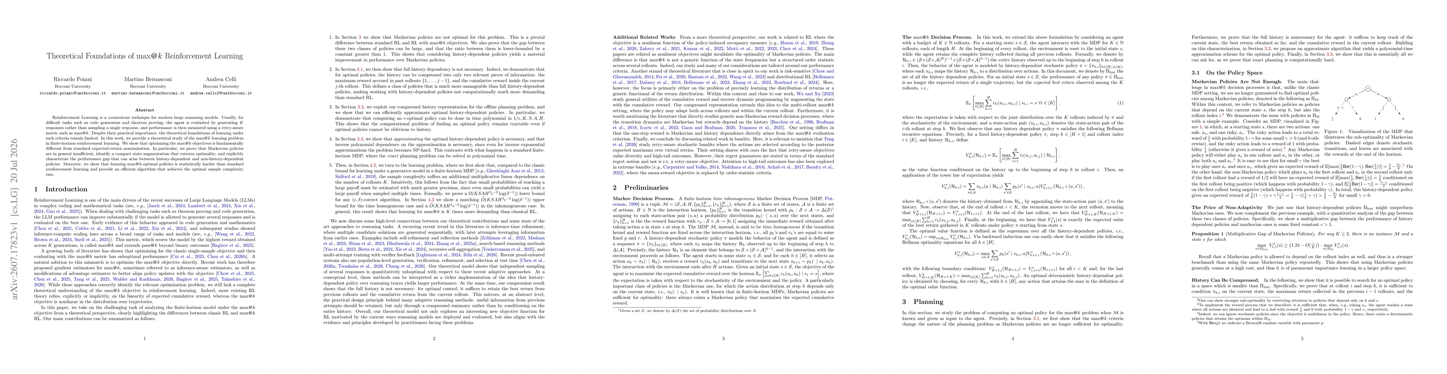 Thumbnail for Theoretical Foundations of $\max$@$k$ Reinforcement Learning