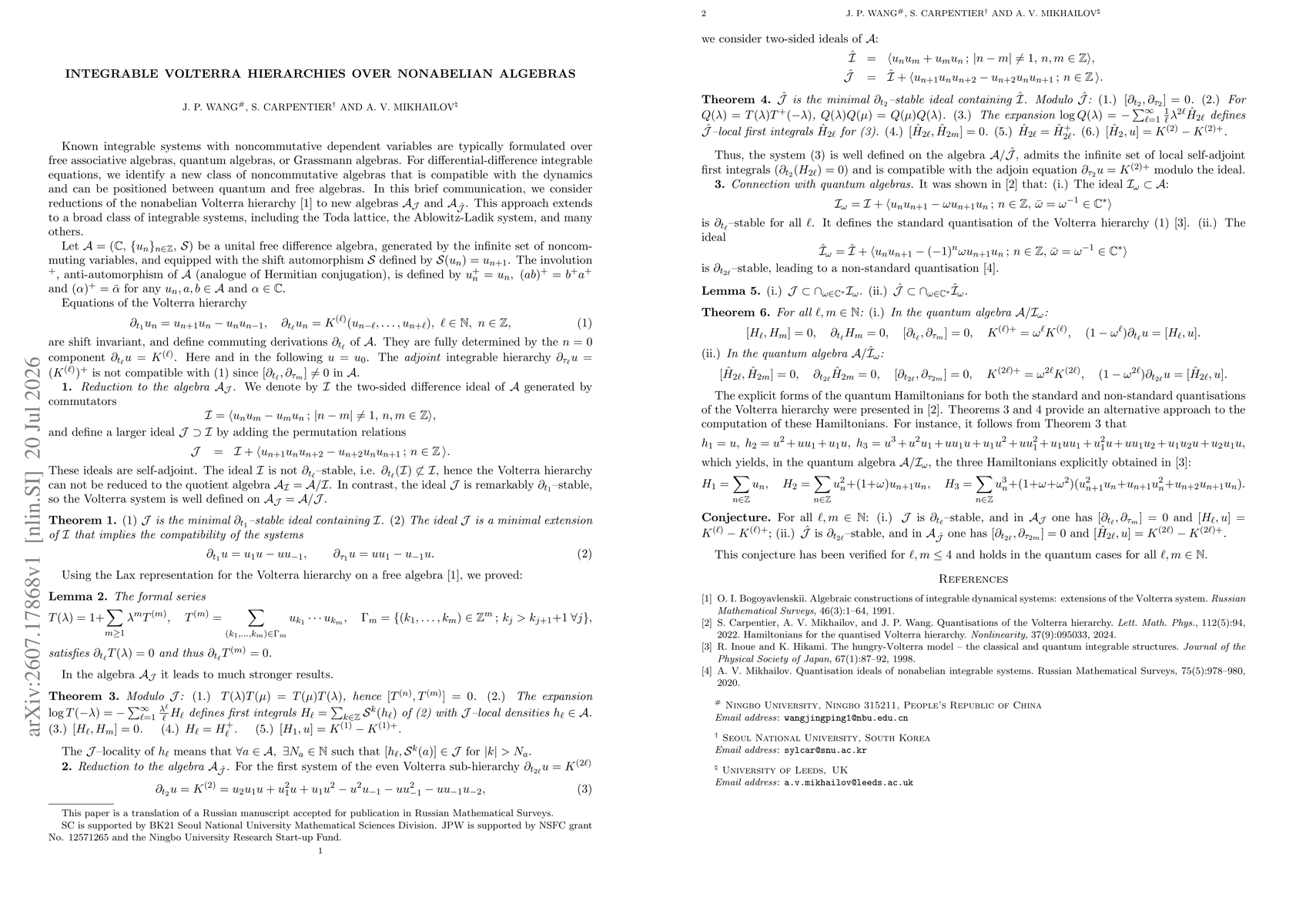Thumbnail for Integrable Volterra hierarchies over nonabelian algebras