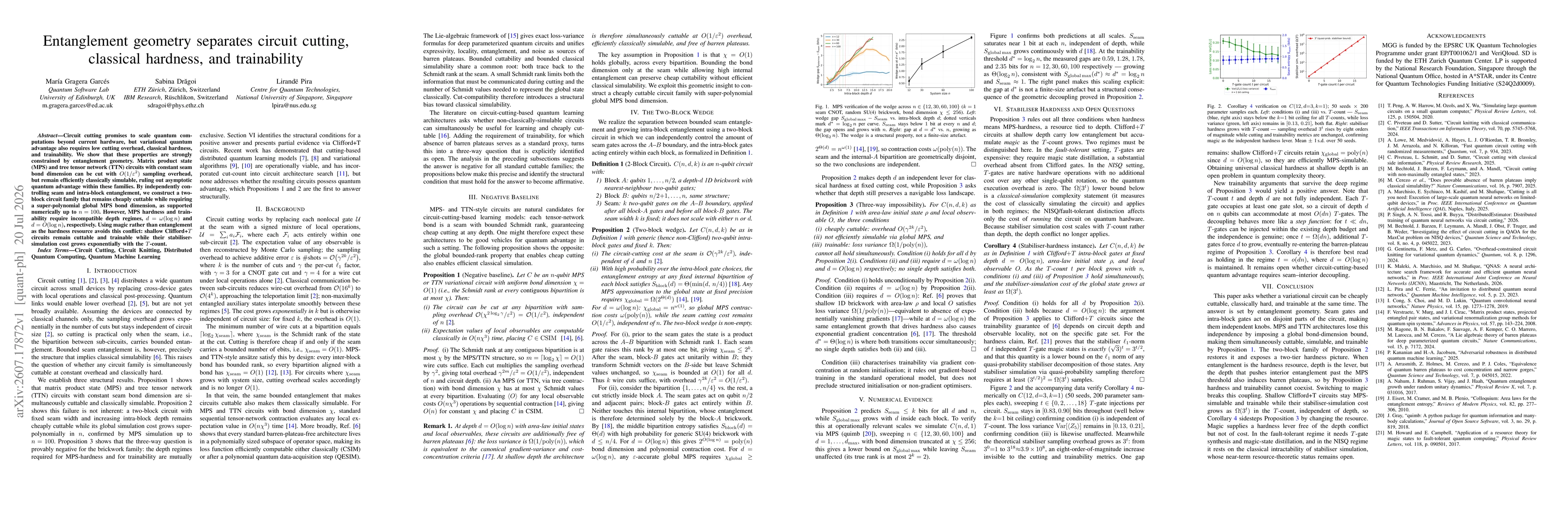 Thumbnail for Entanglement geometry separates circuit cutting, classical hardness, and trainability
