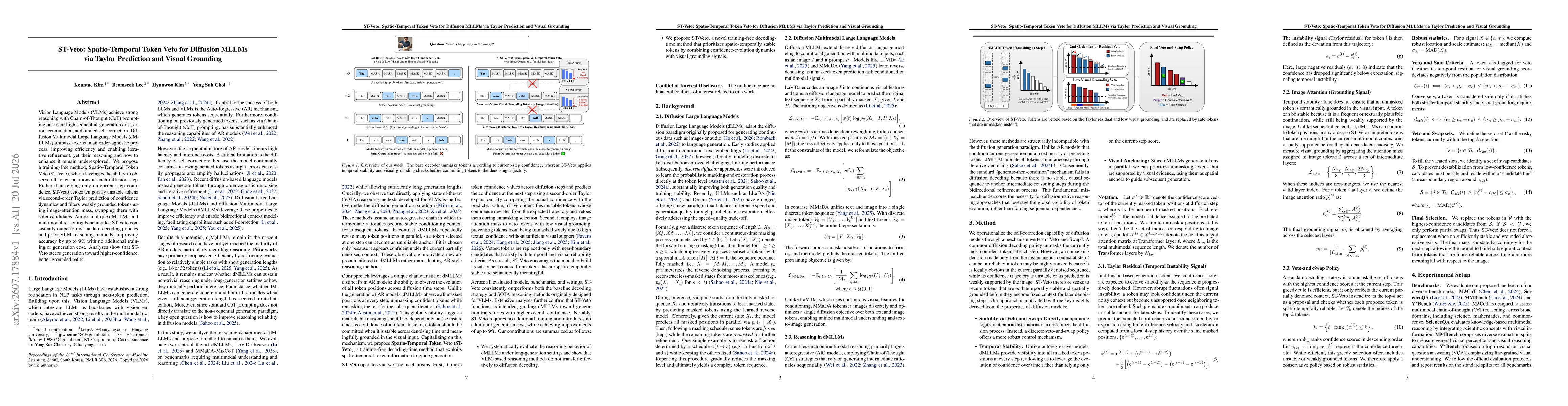 Thumbnail for ST-Veto: Spatio-Temporal Token Veto for Diffusion MLLMs via Taylor Prediction and Visual Grounding