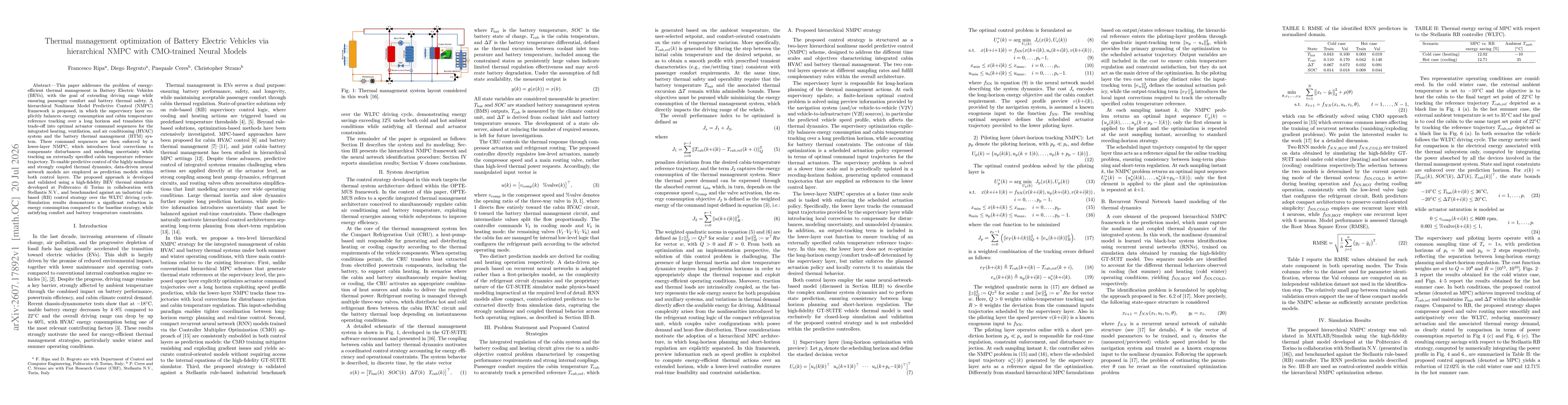 Thumbnail for Thermal management optimization of Battery Electric Vehicles via hierarchical NMPC with CMO-trained Neural Models