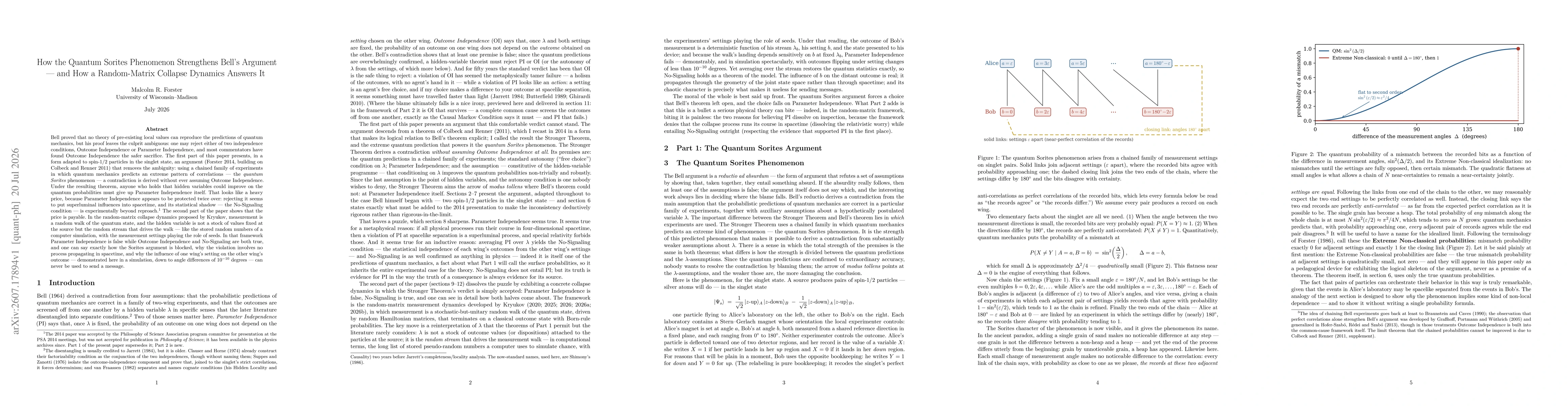 Thumbnail for How the Quantum Sorites Phenomenon Strengthens the Bell Argument and How a Random-Matrix Collapse Dynamics Answers It