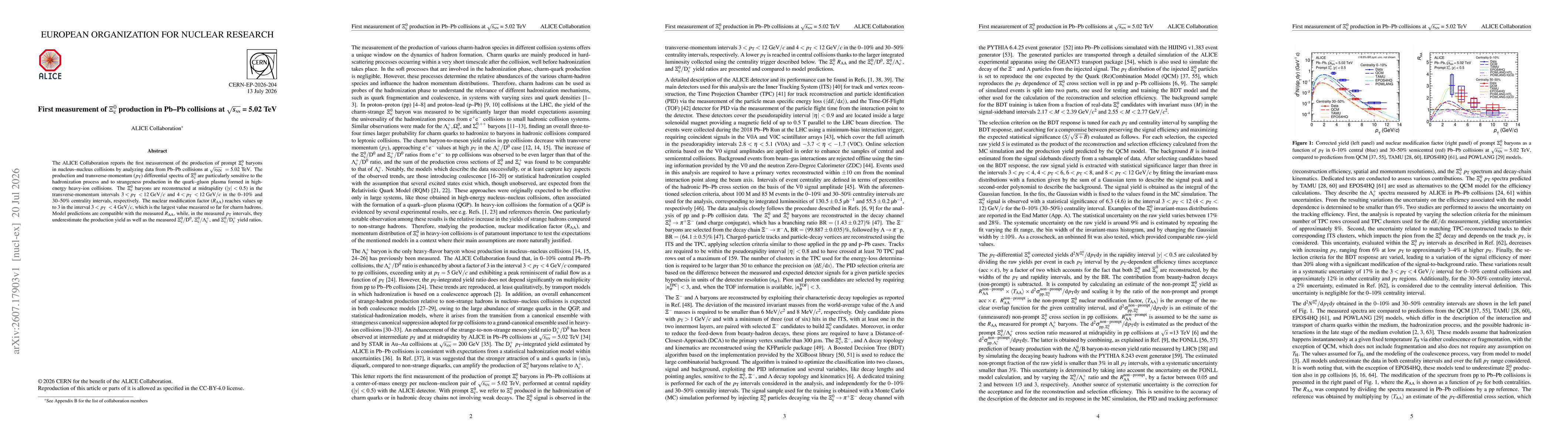 Thumbnail for First measurement of $\mathbf{\rm Ξ_{\rm c}^{0}}$ production in $\mathbf{Pb}-\mathbf{Pb}$ collisions at $\mathbf{\sqrt{\textit{s}_{\rm NN}}}$ = 5.02 TeV