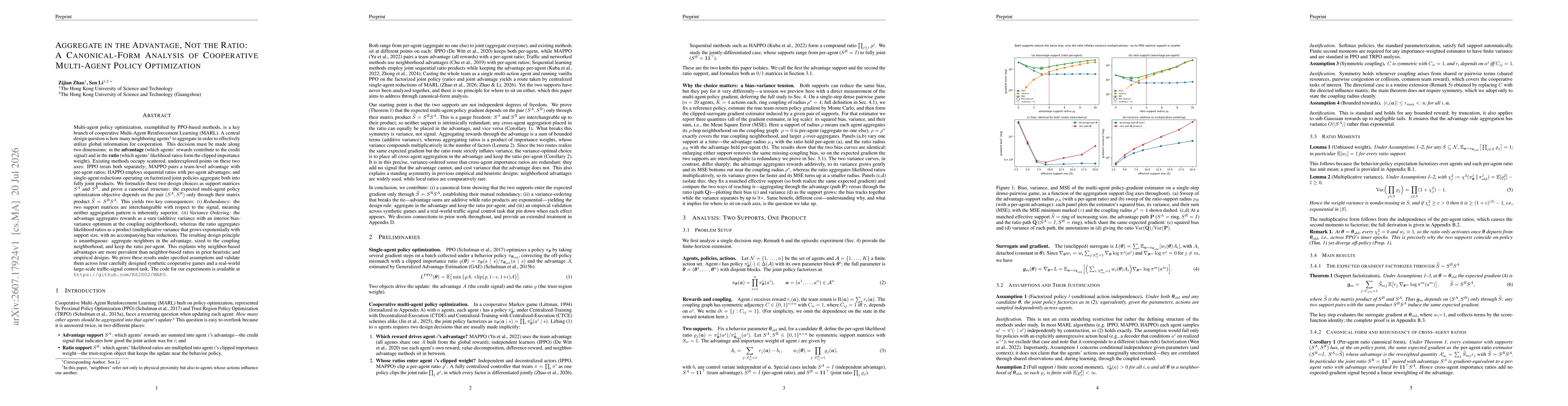 Thumbnail for Aggregate in the Advantage, Not the Ratio: A Canonical-Form Analysis of Cooperative Multi-Agent Policy Optimization