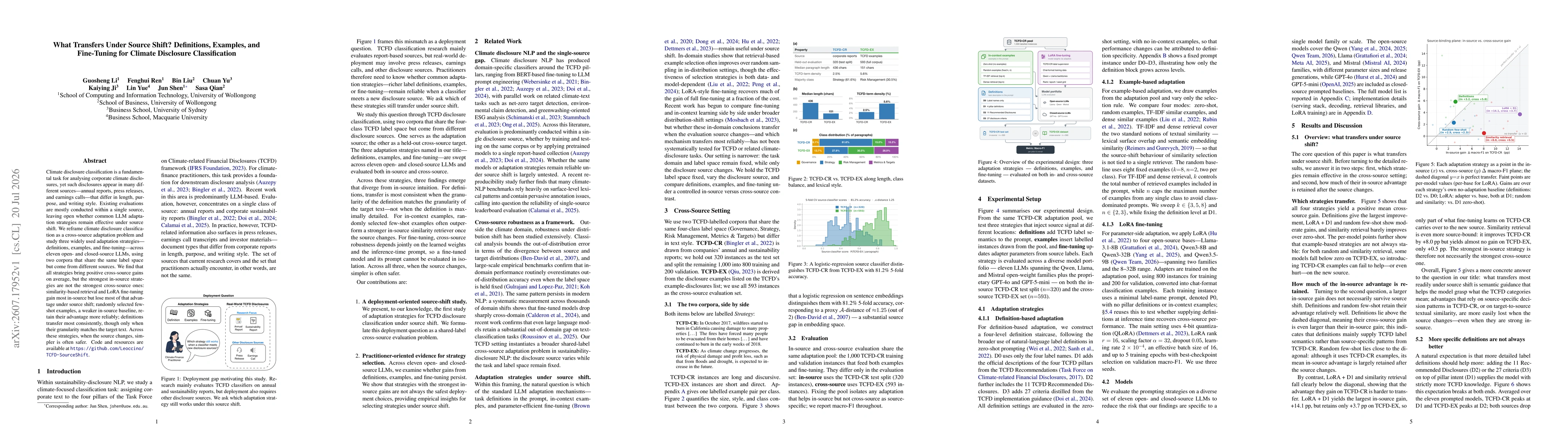 Thumbnail for What Transfers Under Source Shift? Definitions, Examples, and Fine-Tuning for Climate Disclosure Classification