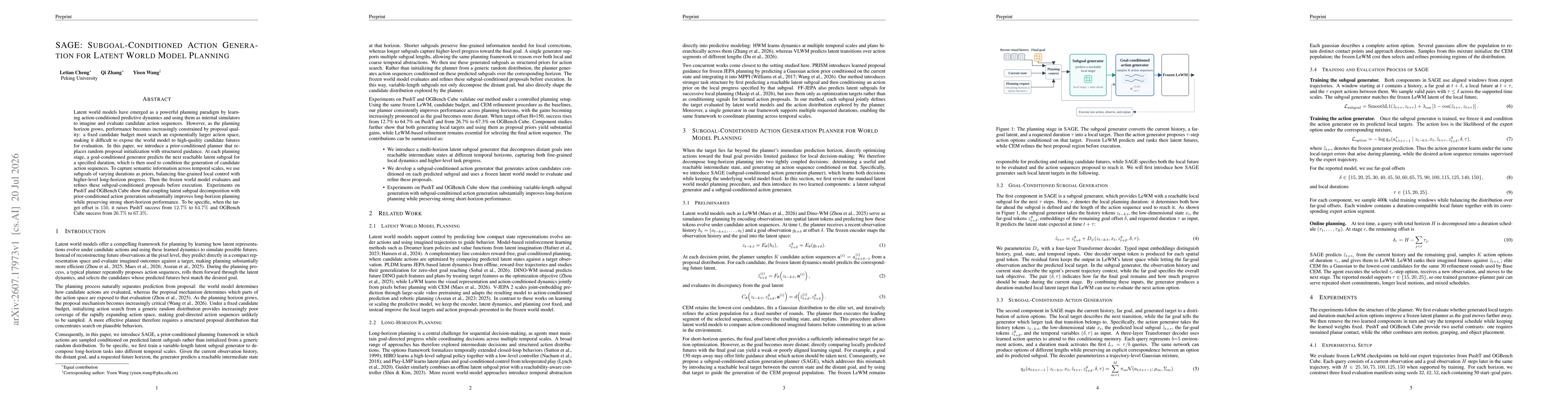 Thumbnail for SAGE: Subgoal-Conditioned Action Generation for Latent World Model Planning