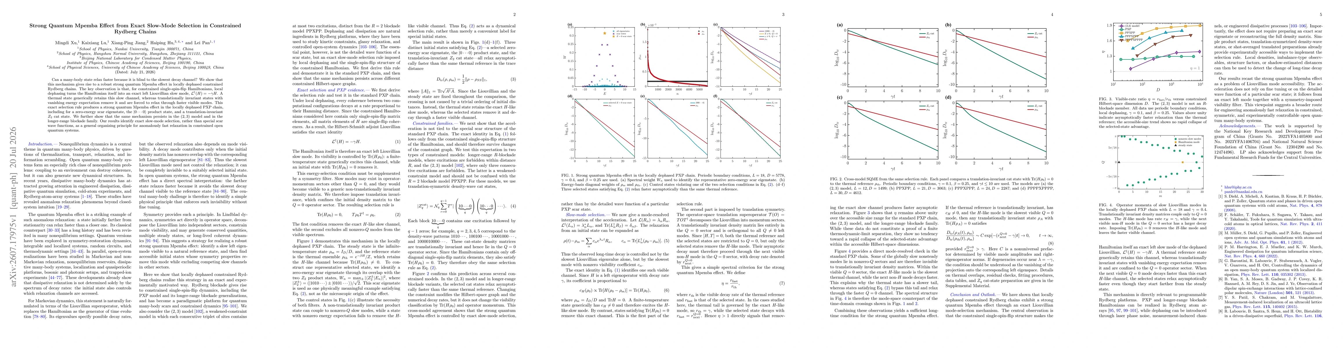 Thumbnail for Strong Quantum Mpemba Effect from Exact Slow-Mode Selection in Constrained Rydberg Chains