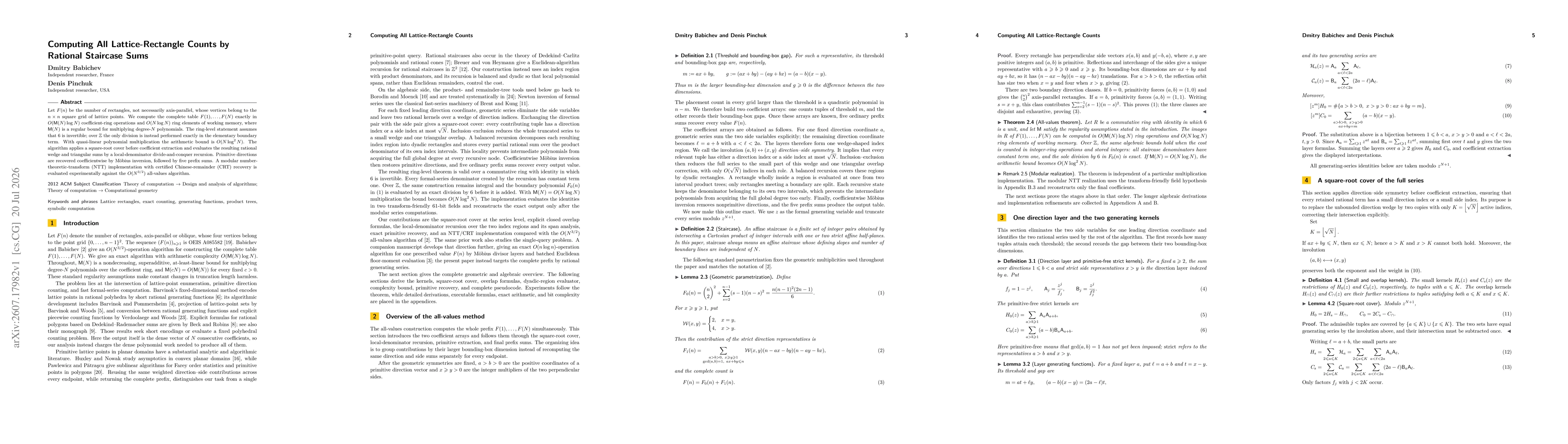 Thumbnail for Computing All Lattice-Rectangle Counts by Rational Staircase Sums
