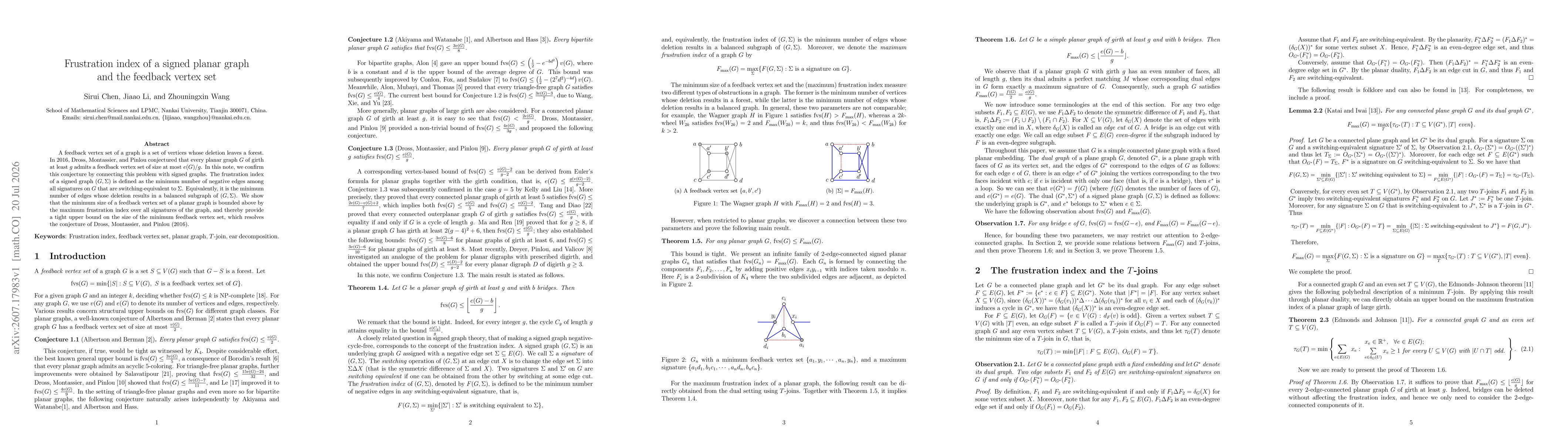 Thumbnail for Frustration index of a signed planar graph and the feedback vertex set