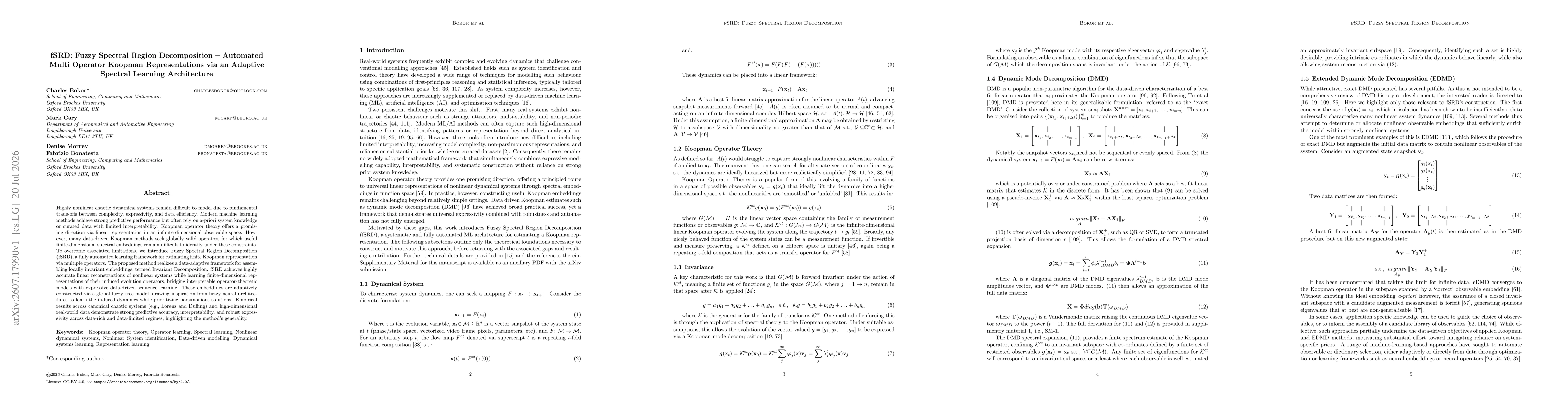 Thumbnail for fSRD: Fuzzy Spectral Region Decomposition -- Automated Multi Operator Koopman Representations via an Adaptive Spectral Learning Architecture