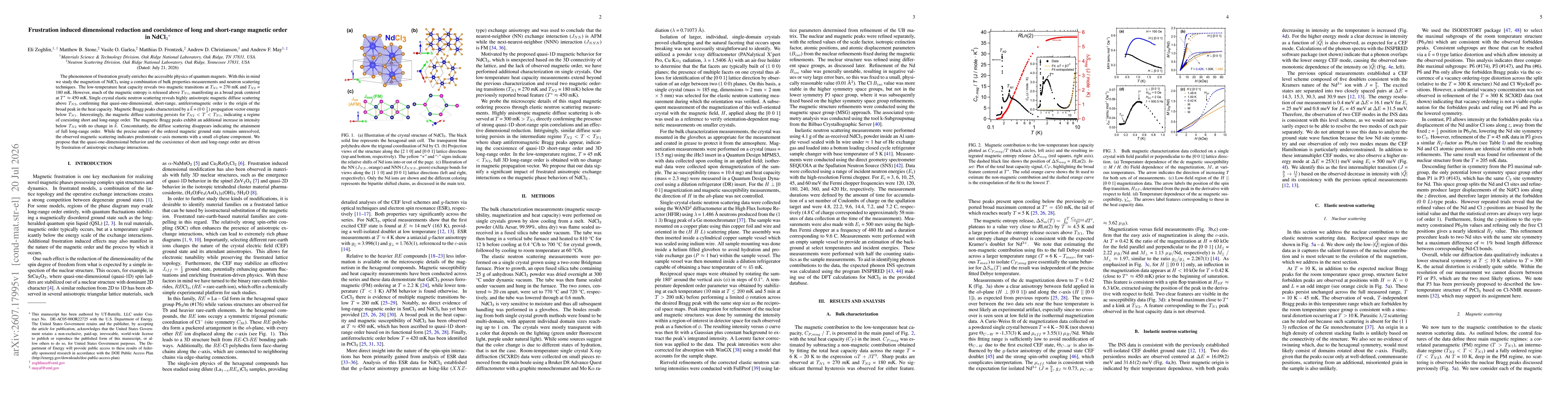 Thumbnail for Frustration induced dimensional reduction and coexistence of long and short-range magnetic order in NdCl$_{3}$