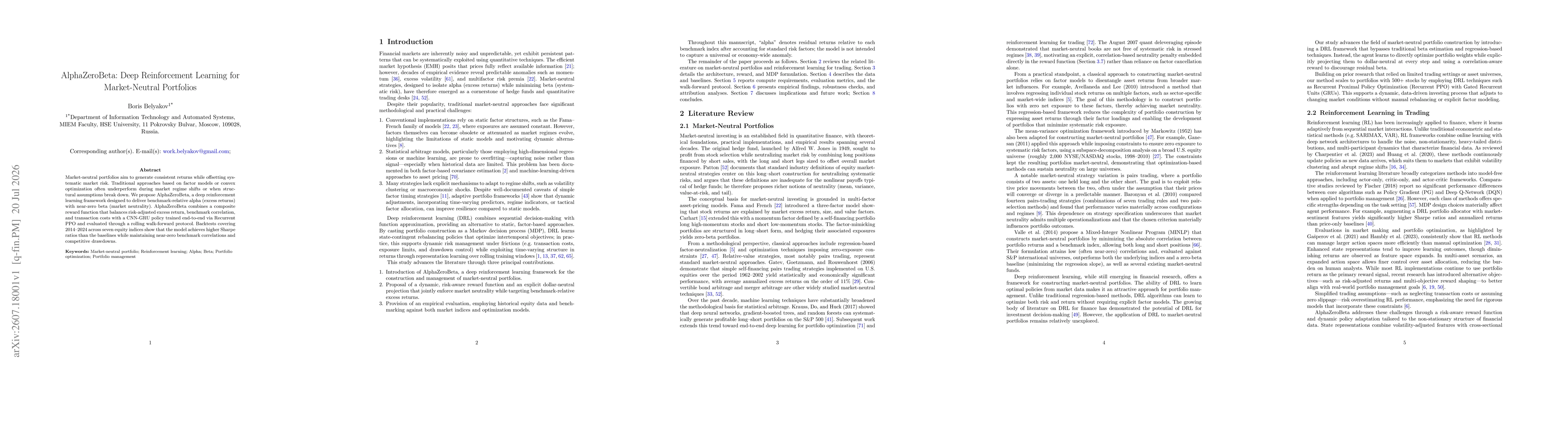 Thumbnail for AlphaZeroBeta: Deep Reinforcement Learning for Market-Neutral Portfolios