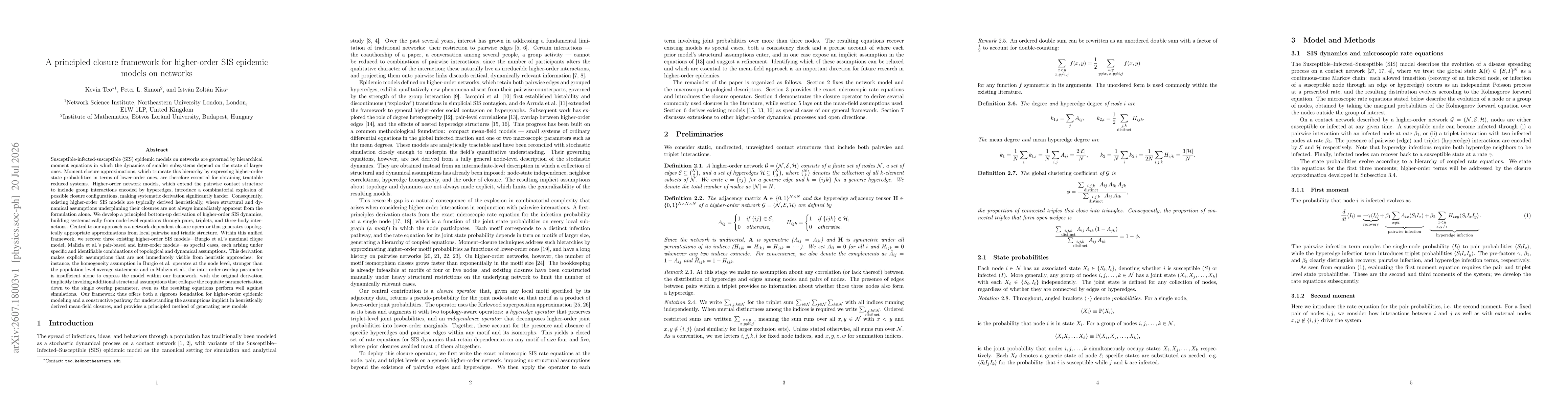 Thumbnail for A principled closure framework for higher-order SIS epidemic models on networks