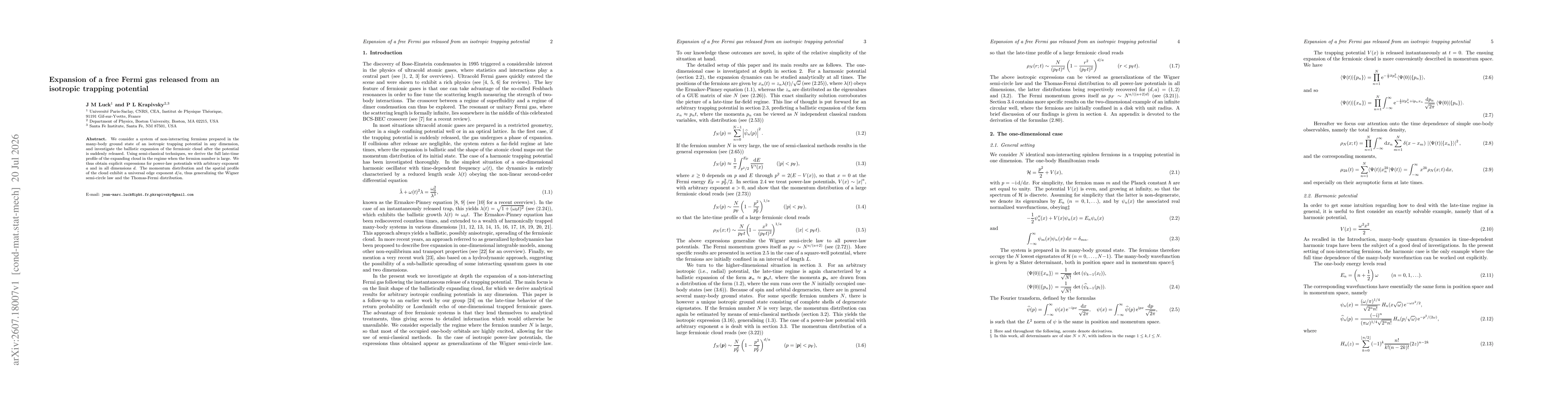 Thumbnail for Expansion of a free Fermi gas released from an isotropic trapping potential