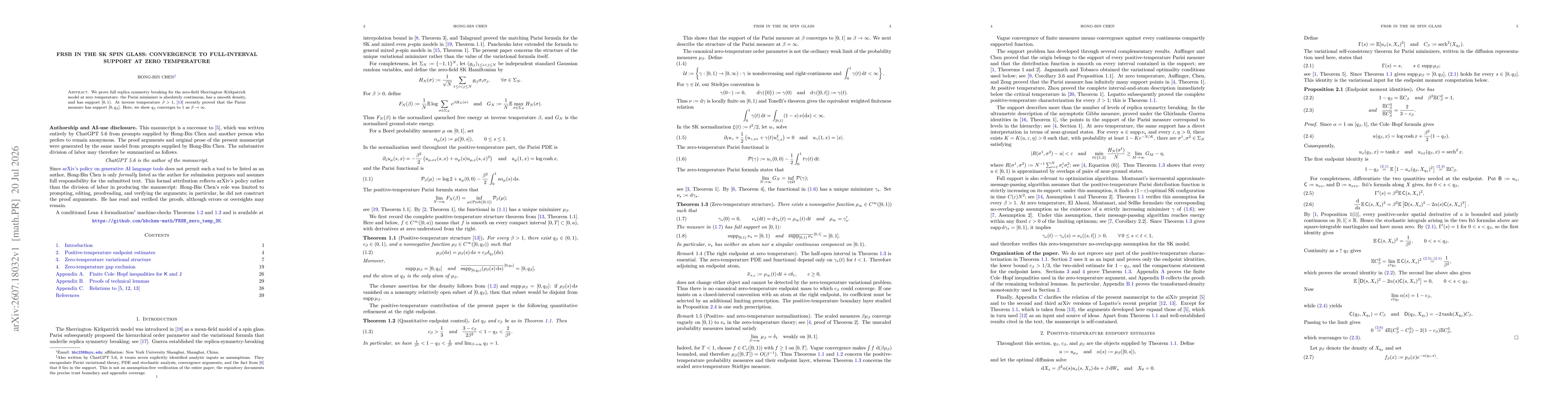 Thumbnail for FRSB in the SK spin glass: convergence to full-interval support at zero temperature