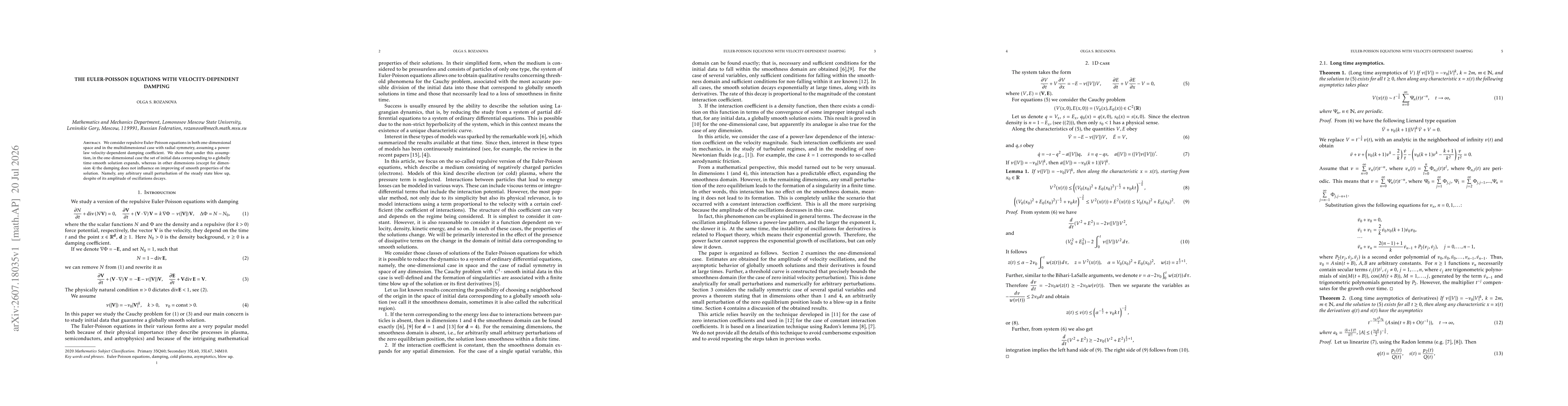 Thumbnail for Euler-Poisson equations with velocity-dependent damping