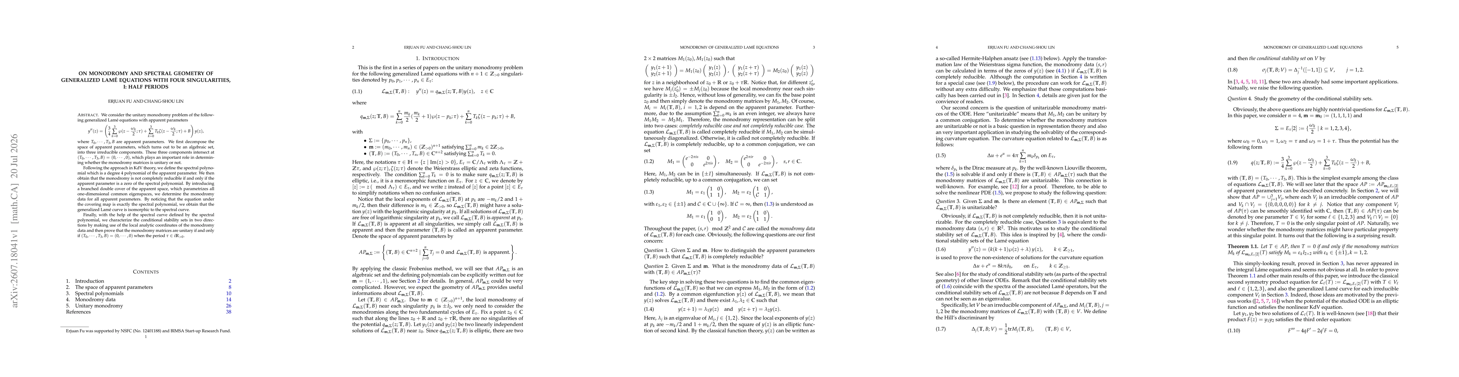 Thumbnail for On monodromy and spectral geometry of generalized Lamé equations with four singularities, I: half periods