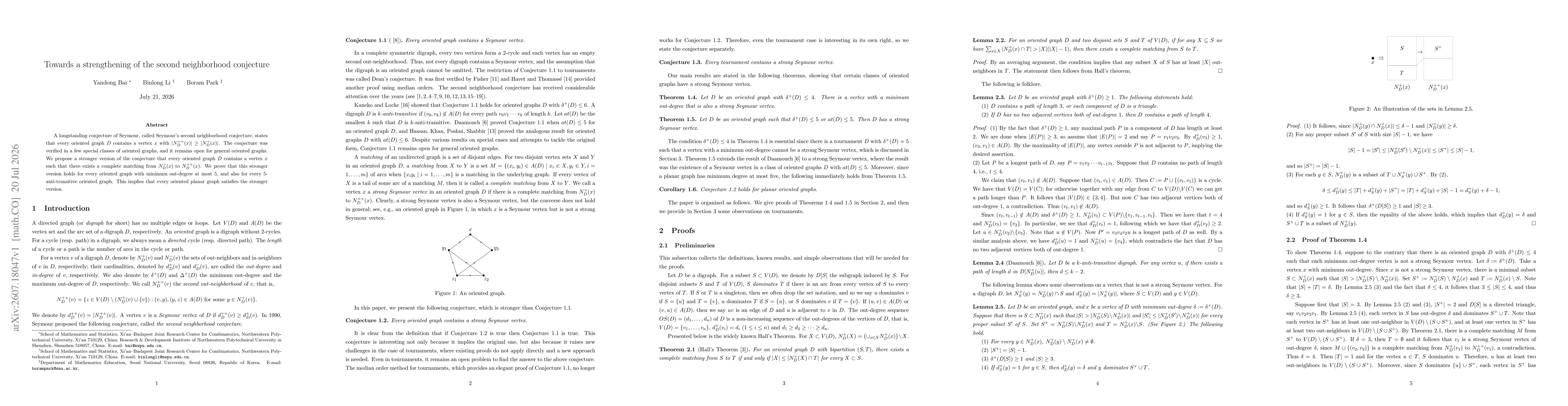 Thumbnail for Towards a strengthening of the second neighborhood conjecture