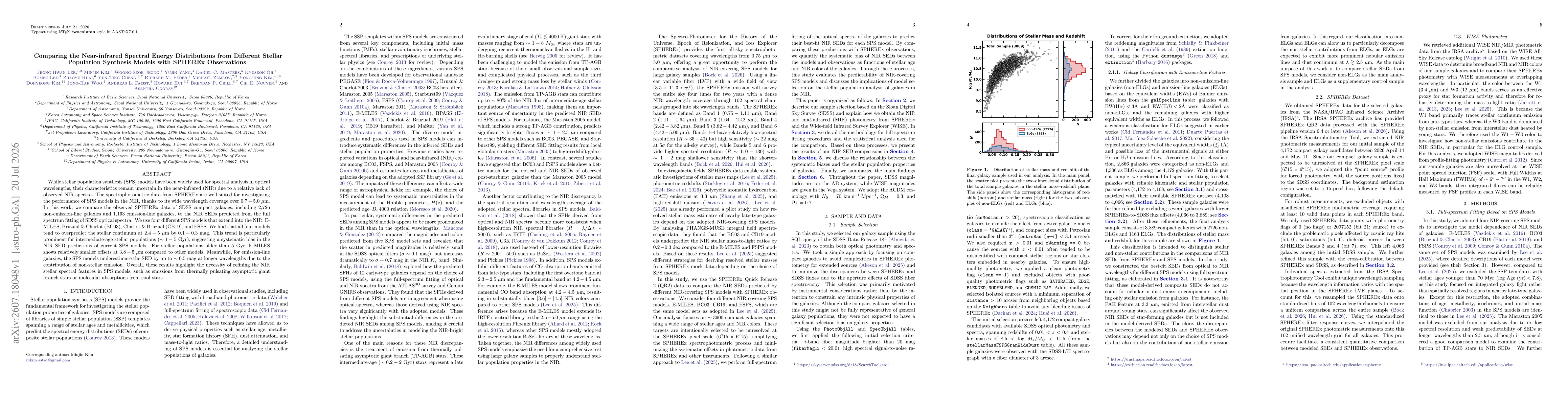 Thumbnail for Comparing the Near-infrared Spectral Energy Distributions from Different Stellar Population Synthesis Models with SPHEREx Observations