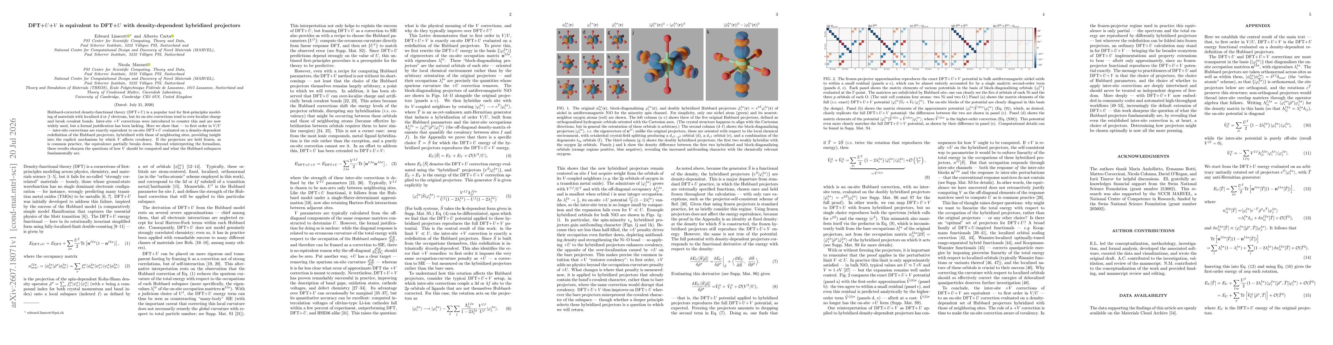 Thumbnail for DFT+U+V is equivalent to DFT+U with density-dependent hybridized projectors