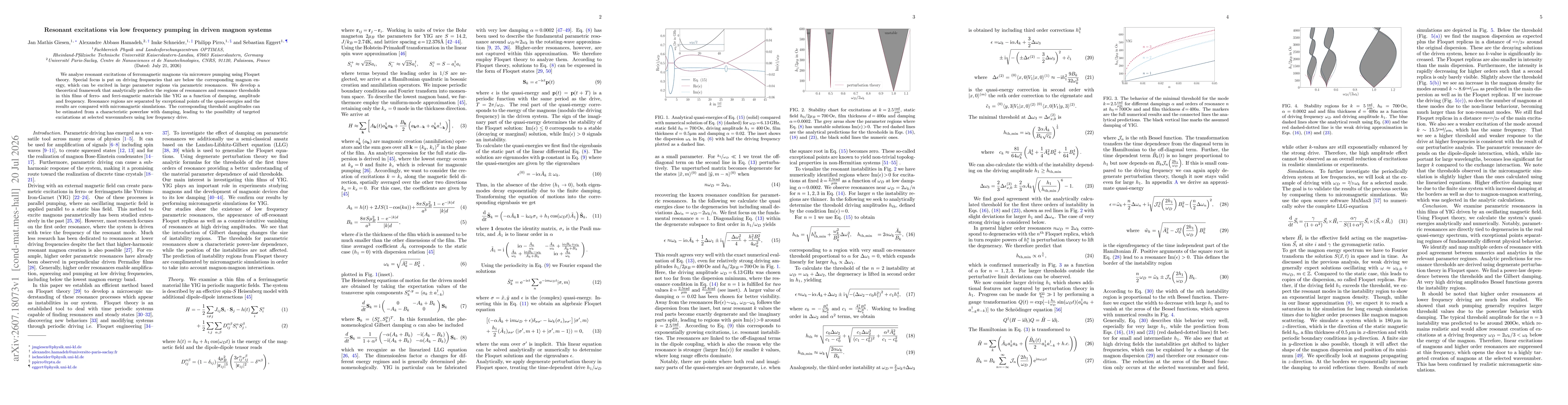 Thumbnail for Resonant excitations via low frequency pumping in driven magnon systems