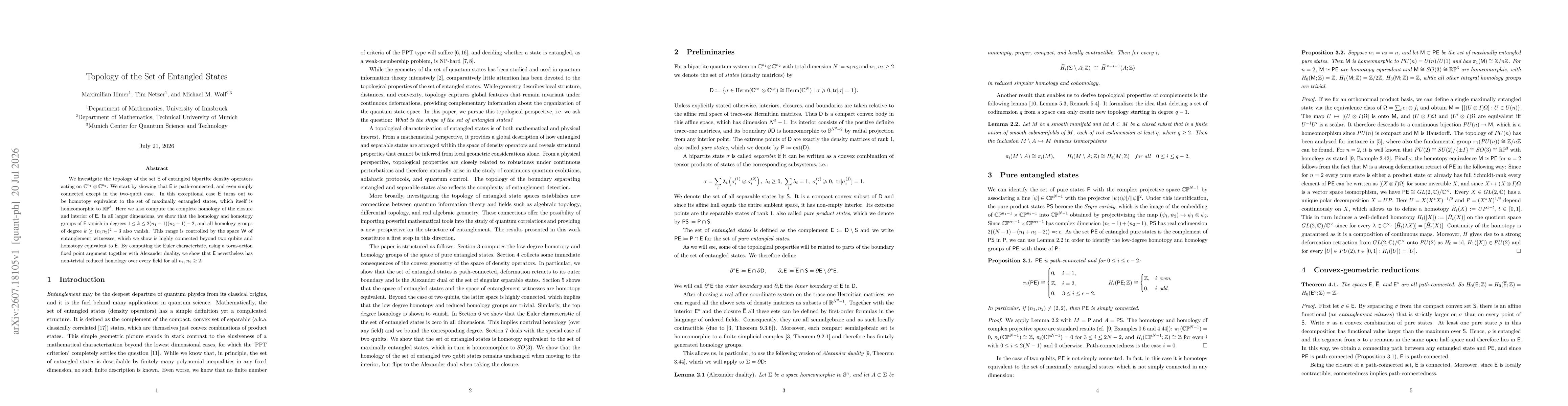 Thumbnail for Topology of the Set of Entangled State