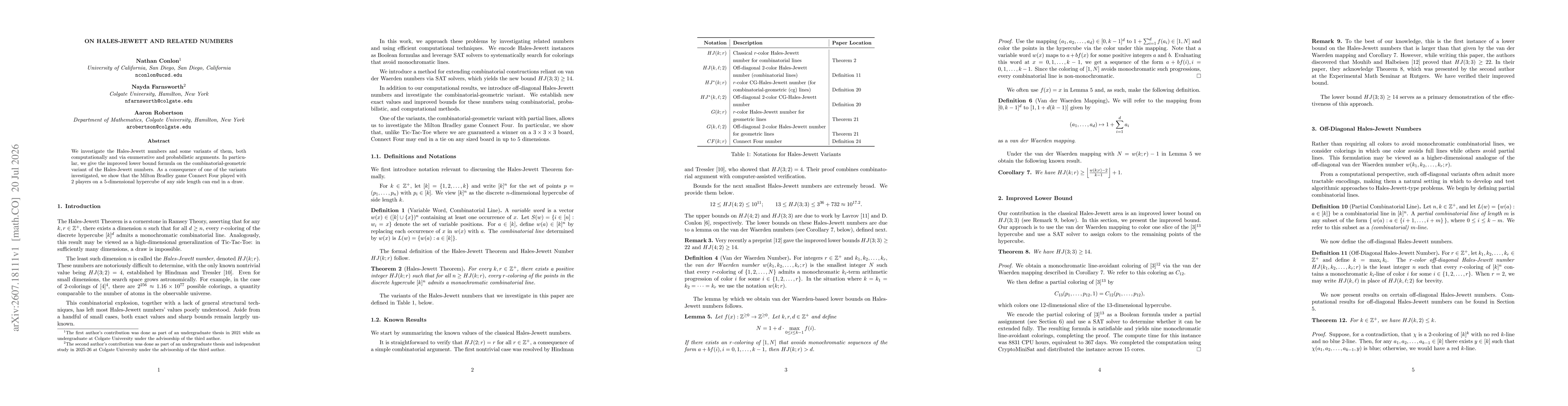 Thumbnail for On Hales-Jewett and Related Numbers