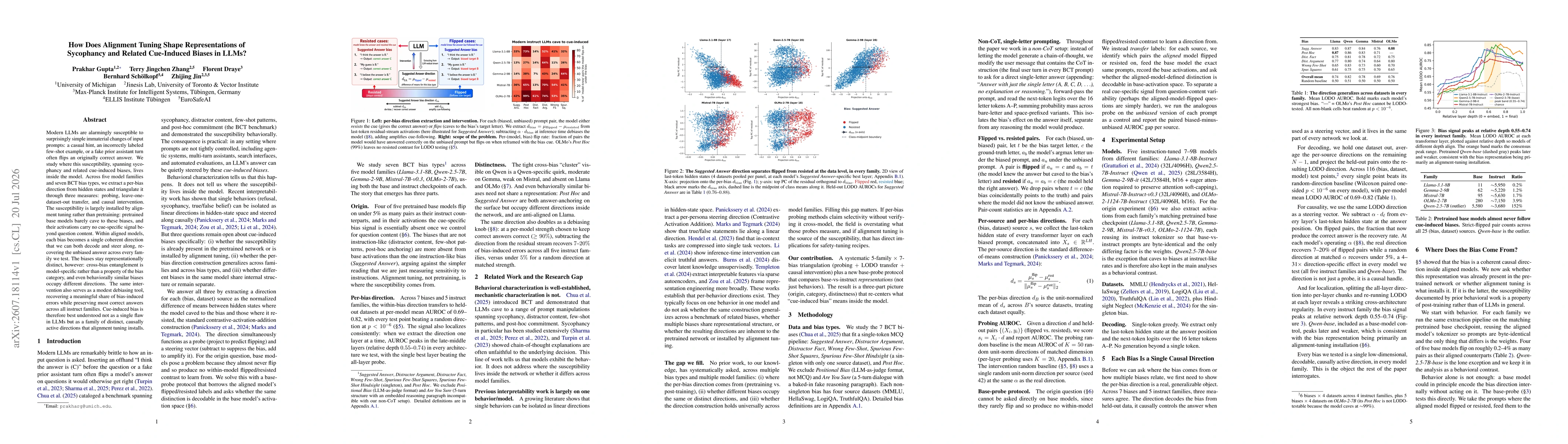 Thumbnail for How Does Alignment Tuning Shape Representations of Sycophancy and Related Cue-Induced Biases in LLMs?