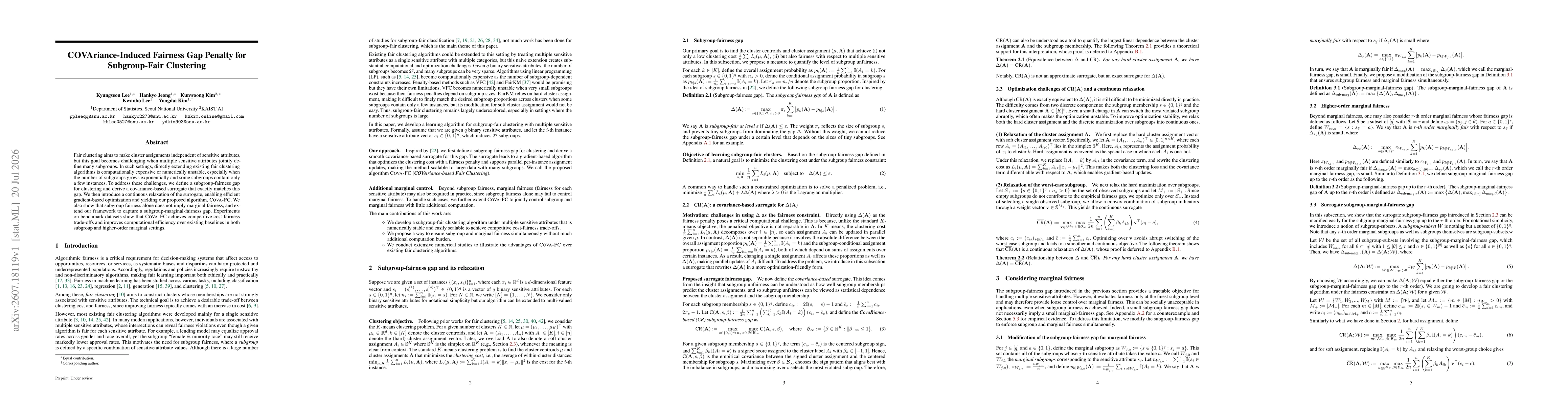 Thumbnail for COVAriance-Induced Fairness Gap Penalty for Subgroup-Fair Clustering