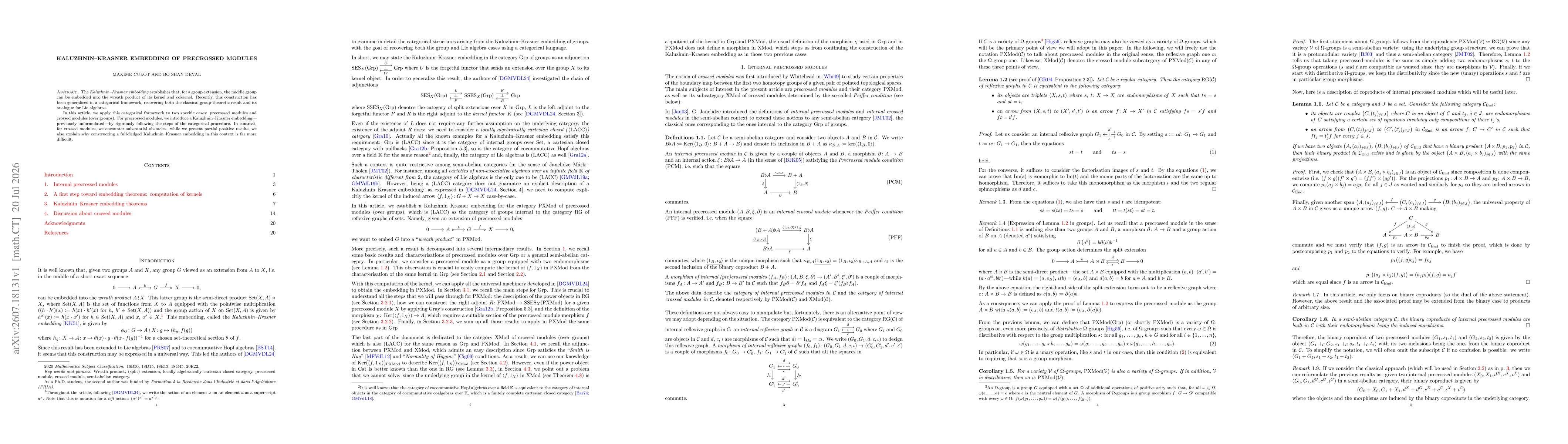 Thumbnail for Kaluzhnin--Krasner embedding of precrossed modules