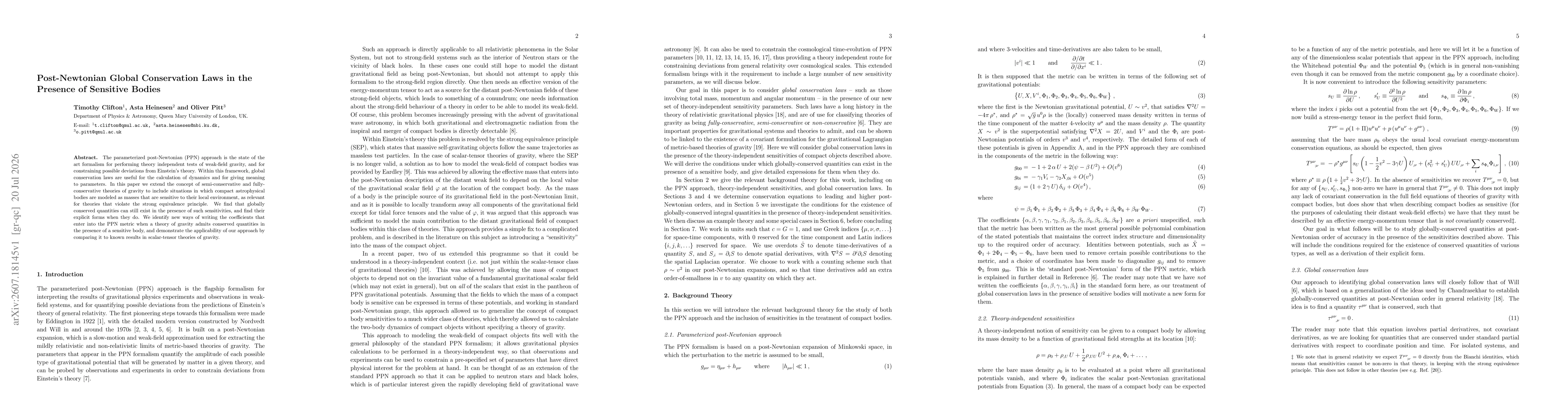 Thumbnail for Post-Newtonian Global Conservation Laws in the Presence of Sensitive Bodies