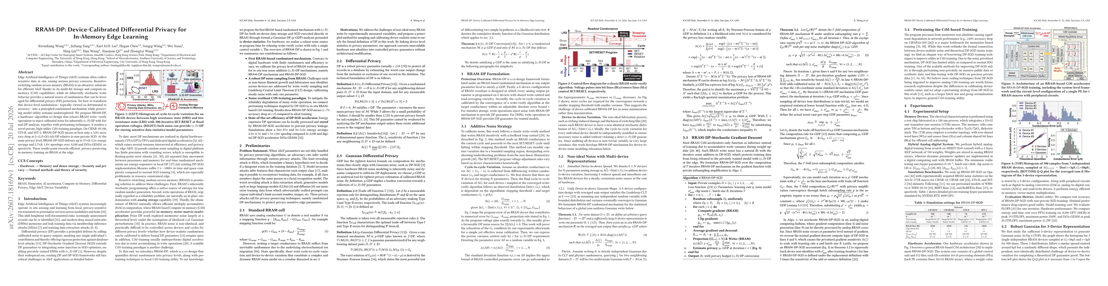 Thumbnail for RRAM-DP: Device-Calibrated Differential Privacy for In-Memory Edge Learning