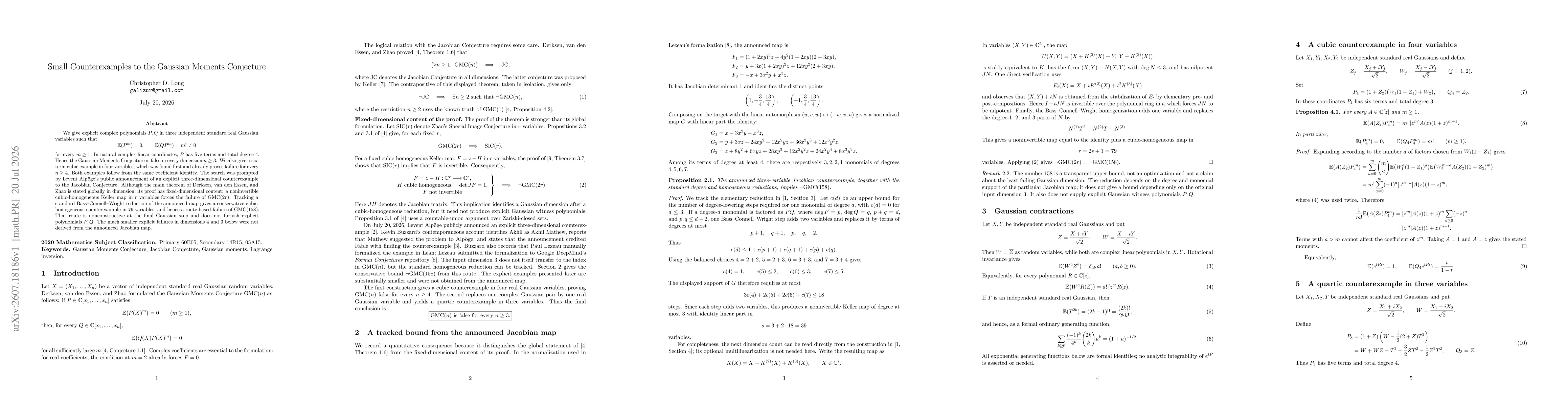 Thumbnail for Small Counterexamples to the Gaussian Moments Conjecture