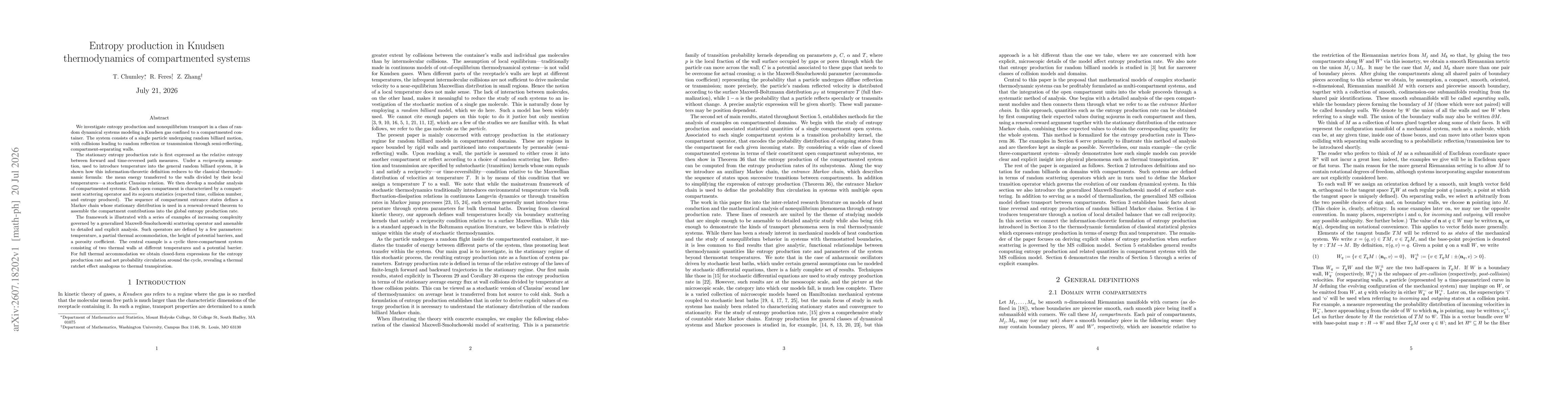 Thumbnail for Entropy production in Knudsen thermodynamics of compartmented systems