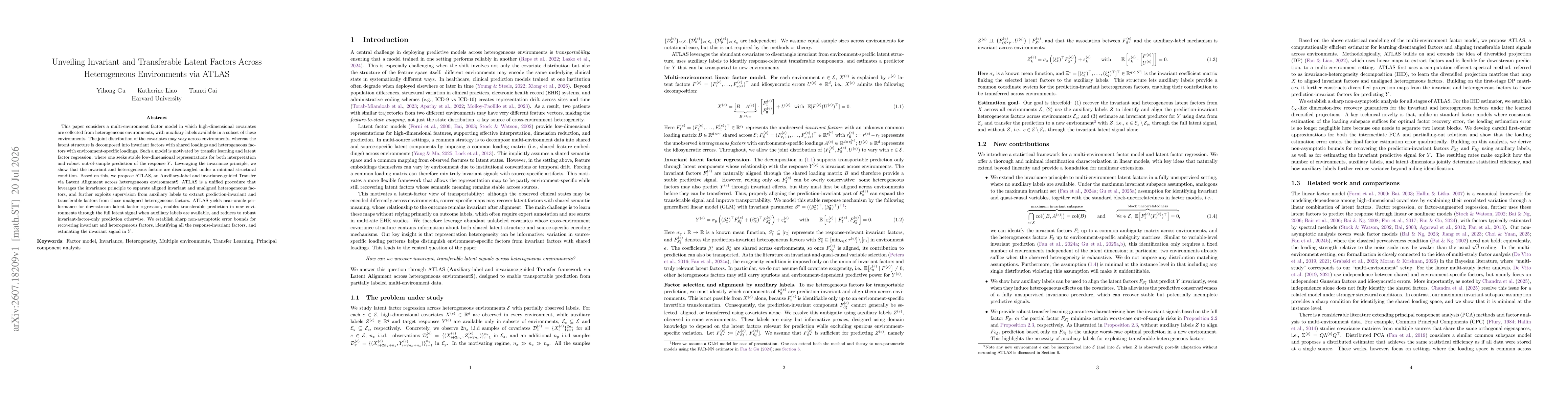 Thumbnail for Unveiling Invariant and Transferable Latent Factors Across Heterogeneous Environments via ATLAS