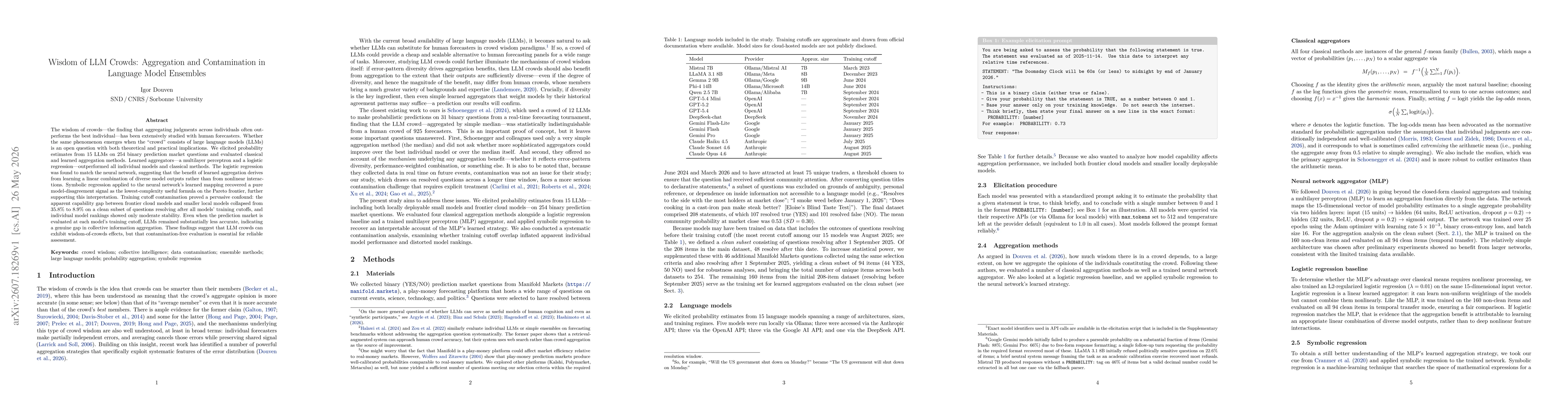 Thumbnail for Wisdom of LLM Crowds: Aggregation and Contamination in Language Model Ensembles
