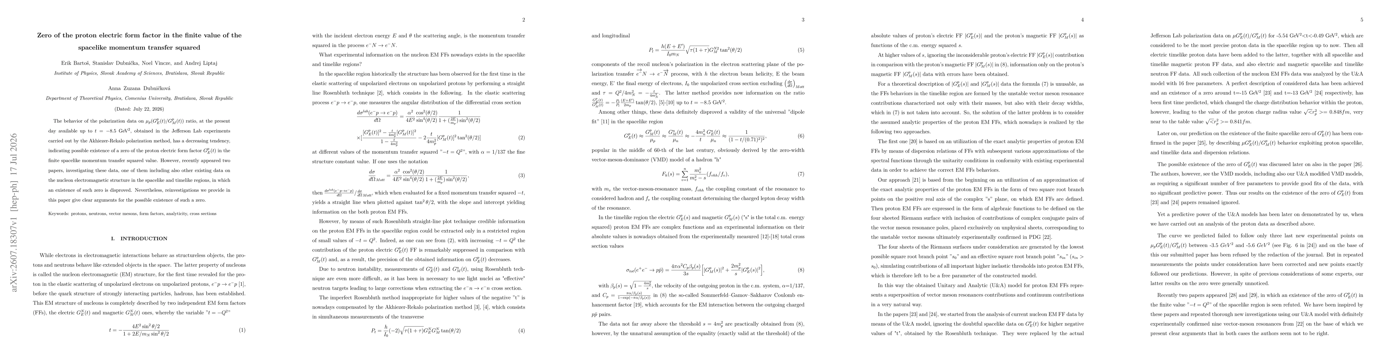 Thumbnail for Zero of the proton electric form factor in the finite value of the spacelike momentum transfer squared