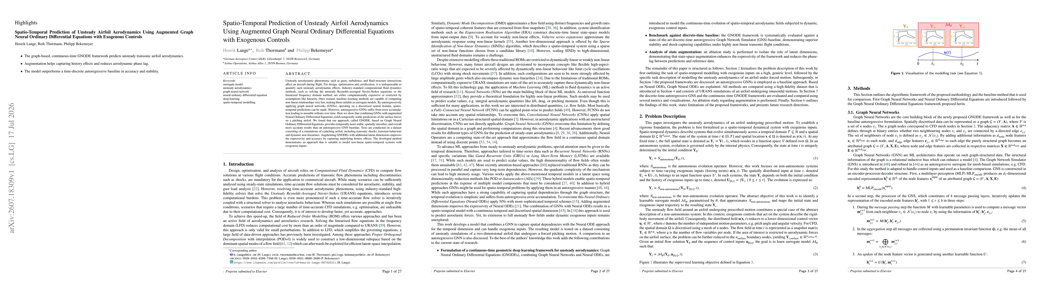 Thumbnail for Spatio-Temporal Prediction of Unsteady Airfoil Aerodynamics Using Augmented Graph Neural Ordinary Differential Equations with Exogenous Controls