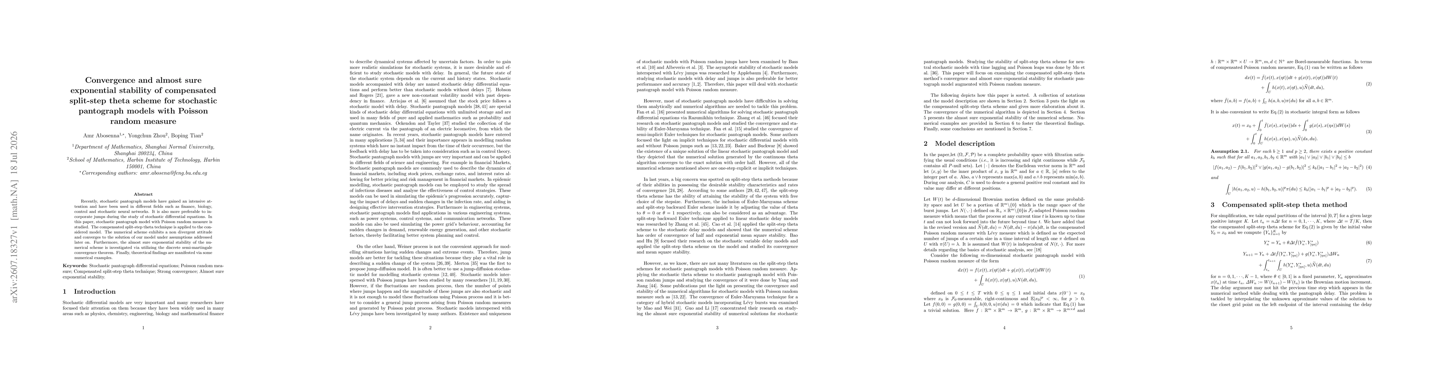 Thumbnail for Convergence and almost sure exponential stability of compensated split-step theta scheme for stochastic pantograph models with Poisson random measure