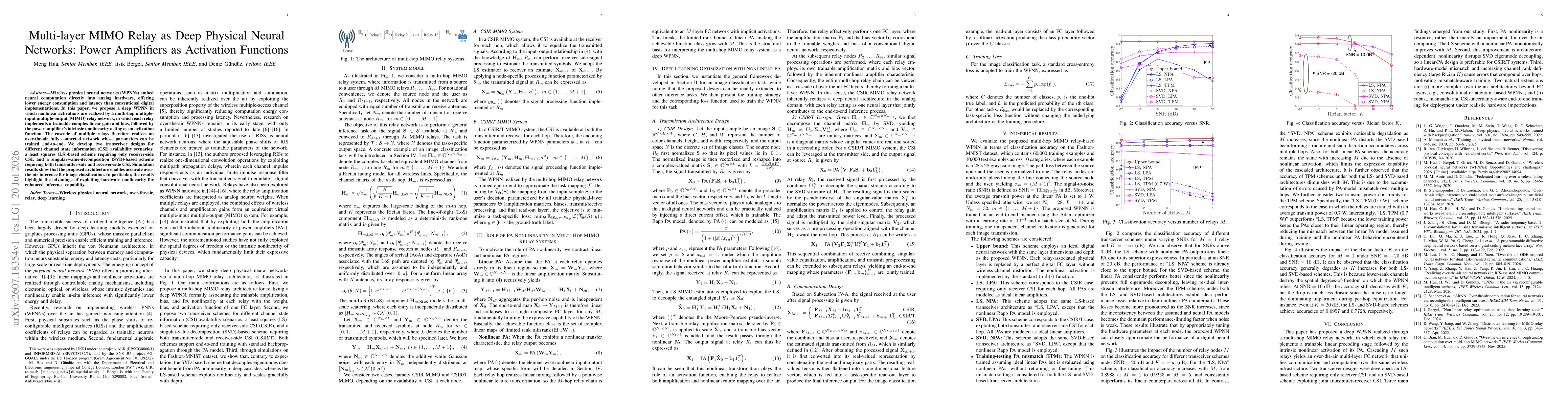 Thumbnail for Multi-layer MIMO Relay as Deep Physical Neural Networks: Power Amplifiers as Activation Functions