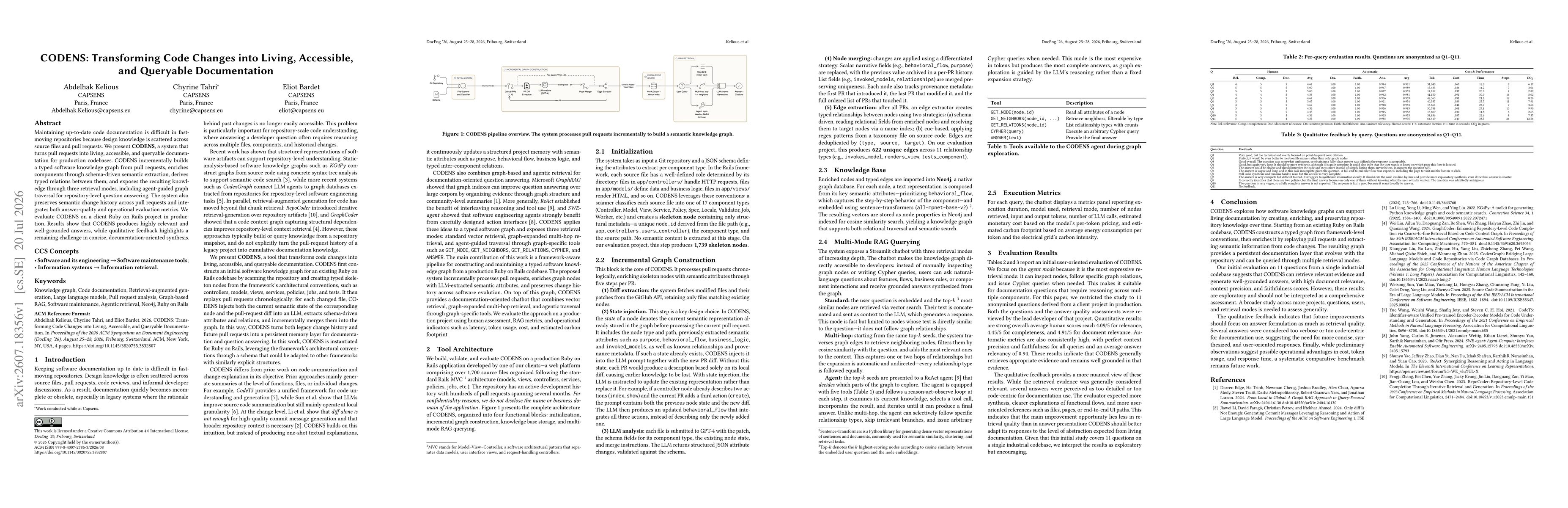 Thumbnail for CODENS: Transforming Code Changes into Living, Accessible, and Queryable Documentation