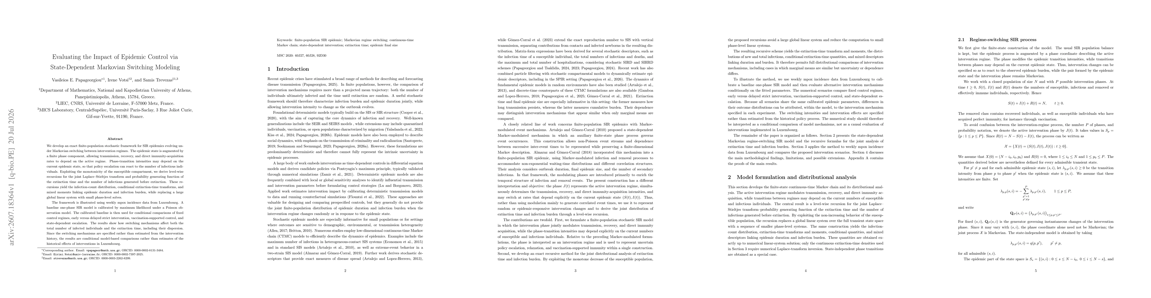 Thumbnail for Evaluating the Impact of Epidemic Control via State-Dependent Markovian Switching Modeling