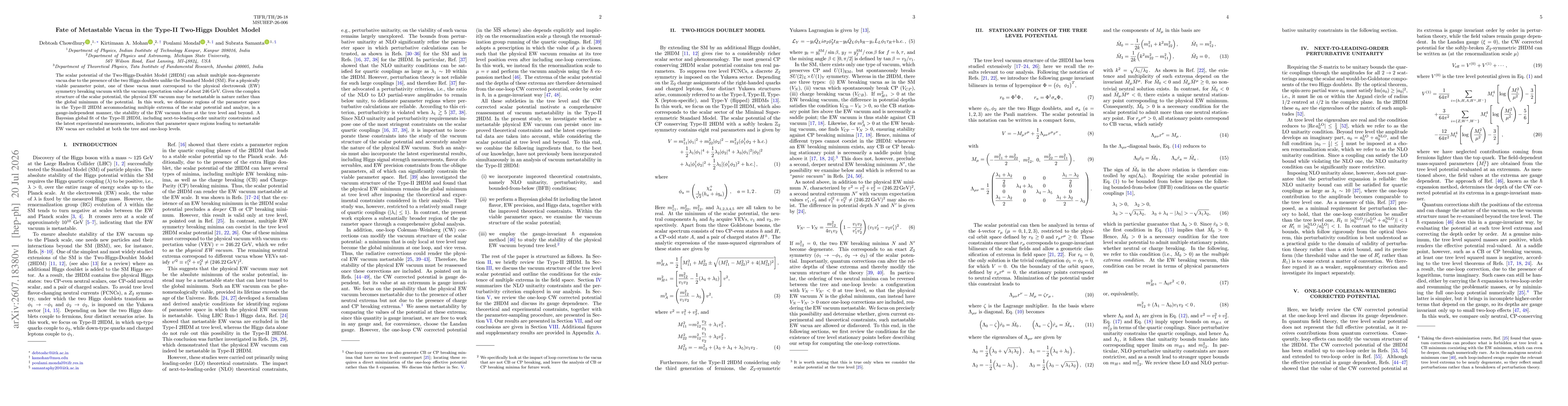 Thumbnail for Fate of Metastable Vacua in the Type-II Two-Higgs Doublet Model