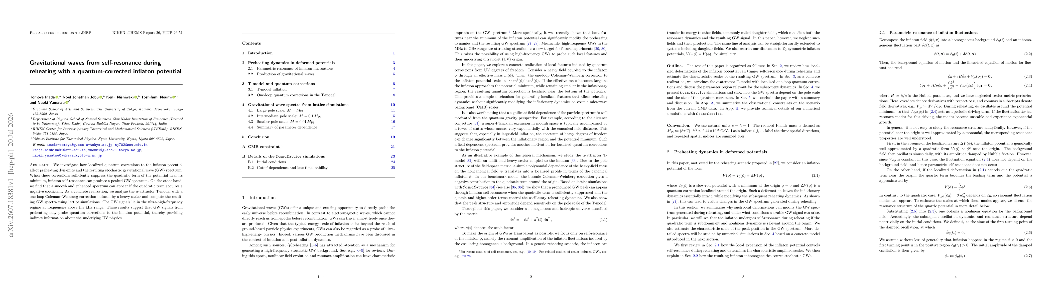 Thumbnail for Gravitational waves from self-resonance during reheating with a quantum-corrected inflaton potential